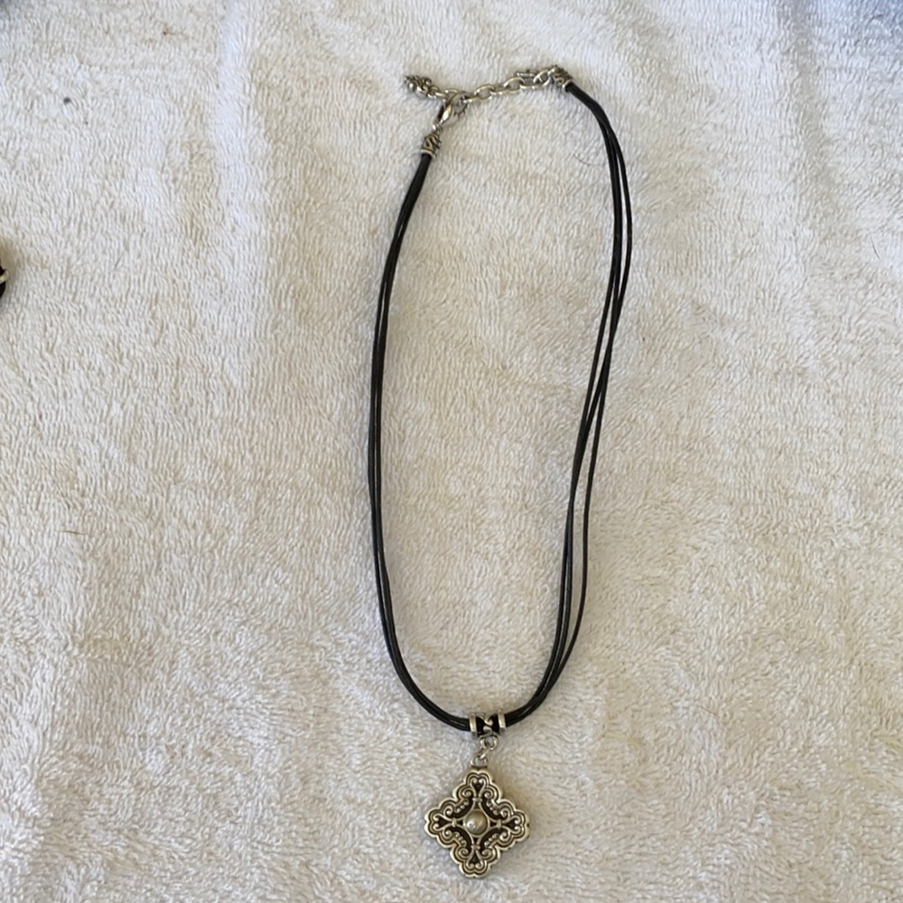 Brighton 3 Strand Cord Necklace/Silver Medallion